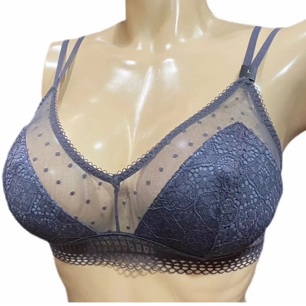 Victoria’s Secret Mesh & dots sexy unlined lace bralette Bra Gray Large